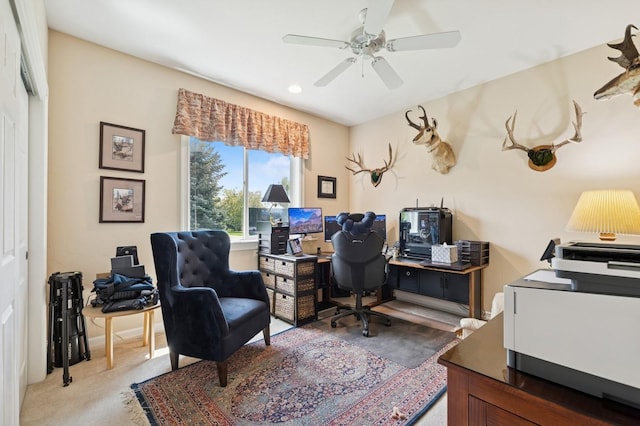 1225 Quail Ridge Dr, Kalispell, MT 59901 - office with a ceiling fan, recessed lighting, and light colored carpet
