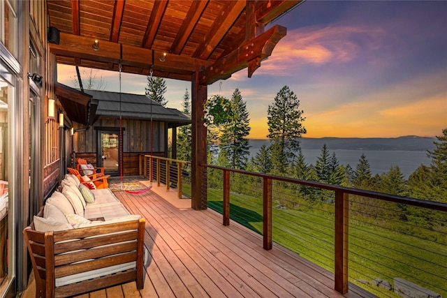 32220 Tamarack Dr, Bigfork, MT 59911 - deck featuring outdoor lounge area and a water view