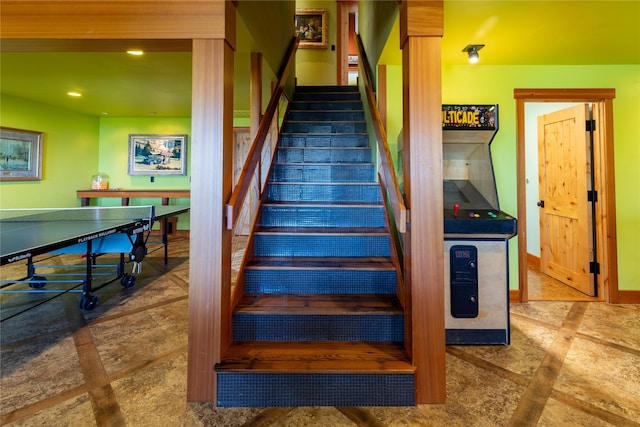 32220 Tamarack Dr, Bigfork, MT 59911 - staircase with recessed lighting and baseboards