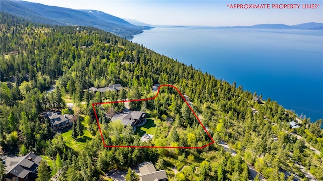 32220 Tamarack Dr, Bigfork, MT 59911 - view of property location featuring property parcel outlined and a water and mountain view