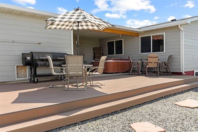 405 Lower Deep Creek Rd, Townsend, MT 59644 - wooden deck with a hot tub and outdoor dining space