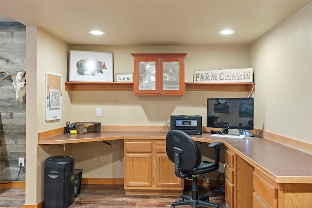 405 Lower Deep Creek Rd, Townsend, MT 59644 - office space with built in desk, dark wood-style flooring, and recessed lighting