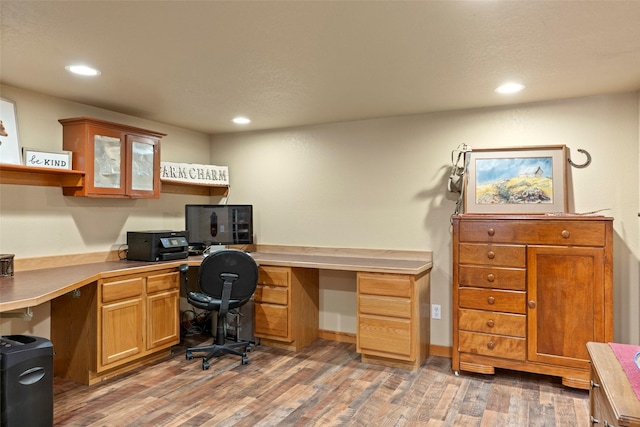 405 Lower Deep Creek Rd, Townsend, MT 59644 - office space featuring built in desk, wood finished floors, and recessed lighting