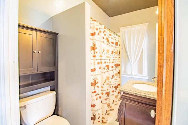 601 S Idaho St, Butte, MT 59701 - bathroom featuring toilet, vanity, and curtained shower