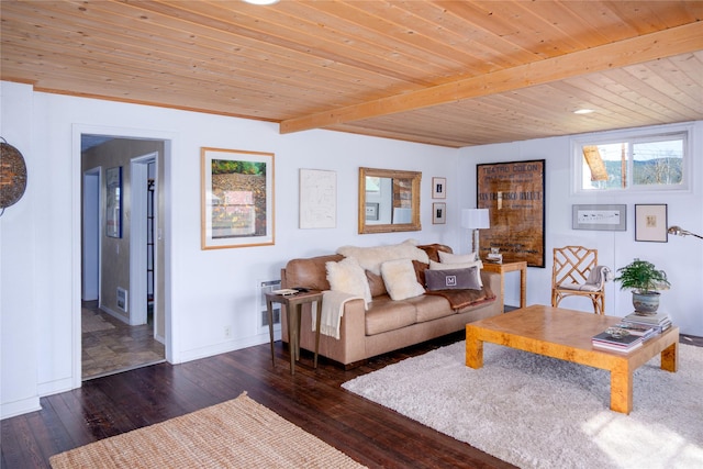 514 W 1st St, Libby, MT 59923 - living room with wood finished floors, baseboards, wood ceiling, and beamed ceiling