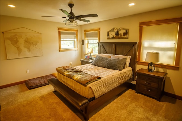35966 Dublin Gulch Rd, Saint Ignatius, MT 59865 - bedroom featuring carpet flooring, baseboards, recessed lighting, and a ceiling fan