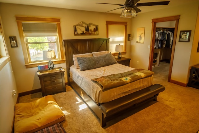 35966 Dublin Gulch Rd, Saint Ignatius, MT 59865 - bedroom with light carpet, a walk in closet, a ceiling fan, a closet, and baseboards