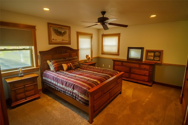 35966 Dublin Gulch Rd, Saint Ignatius, MT 59865 - bedroom featuring carpet flooring, recessed lighting, and a ceiling fan