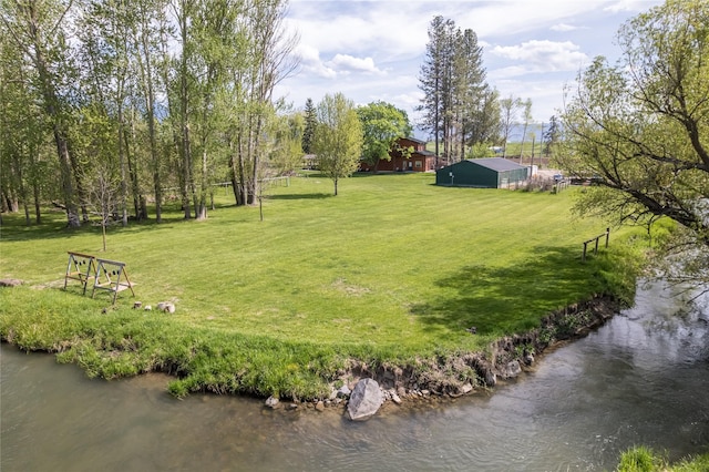 35966 Dublin Gulch Rd, Saint Ignatius, MT 59865 - view of green lawn with an outbuilding and a water view