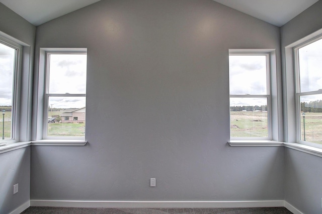 405 Trailview Way, Whitefish, MT 59937 - unfurnished room with vaulted ceiling, carpet flooring, and baseboards