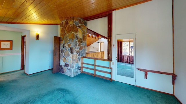1487 Lion Mountain Dr, Whitefish, MT 59937 - unfurnished room featuring wooden ceiling, carpet floors, and stairs