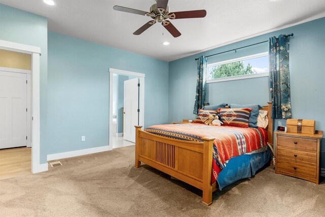 500 Bass Ln, Corvallis, MT 59828 - bedroom featuring carpet floors, recessed lighting, baseboards, and ceiling fan