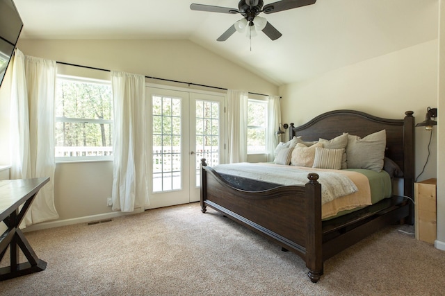6400 Boondock Ln, Clinton, MT 59825 - bedroom with access to outside, lofted ceiling, carpet floors, and ceiling fan