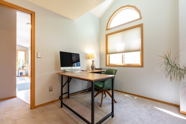 2504 Blackthorn Dr, Missoula, MT 59803 - office area with vaulted ceiling, carpet flooring, and baseboards