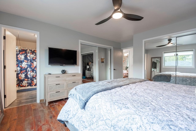 15 Lone Mountain Rd, Clancy, MT 59634 - bedroom featuring multiple closets, dark wood finished floors, a ceiling fan, baseboards, and connected bathroom