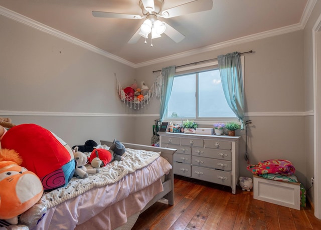 15 Lone Mountain Rd, Clancy, MT 59634 - bedroom featuring wood-type flooring, crown molding, and a ceiling fan