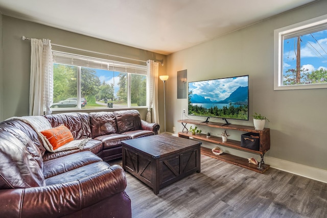 living room with wood finished floors and baseboards