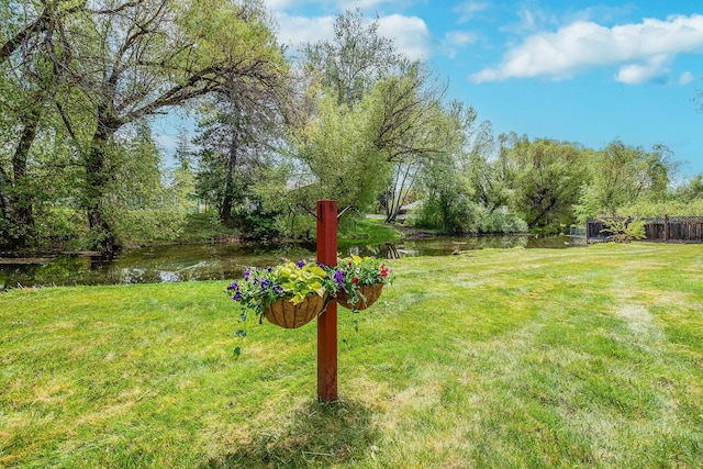 view of yard with a water view