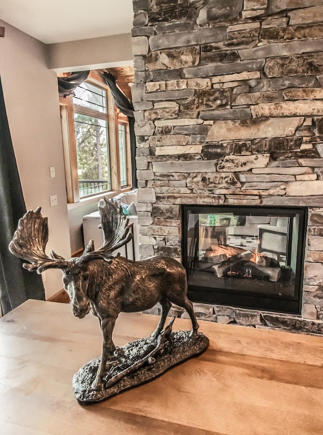 21208 Osprey Loop, Rollins, MT 59931 - detailed view of a stone fireplace and wood finished floors