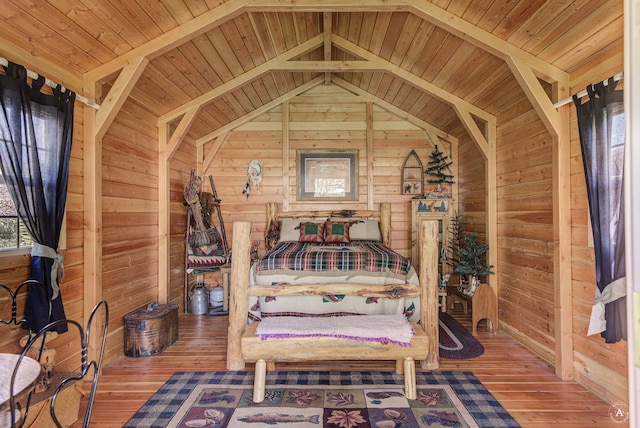 71 Seibold Ln, Cascade, MT 59421 - bedroom with wood walls, wood-type flooring, and wooden ceiling