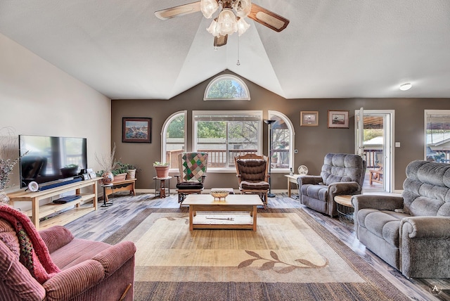 73 Seibold Ln, Cascade, MT 59421 - living area featuring wood finished floors, healthy amount of natural light, a ceiling fan, and lofted ceiling