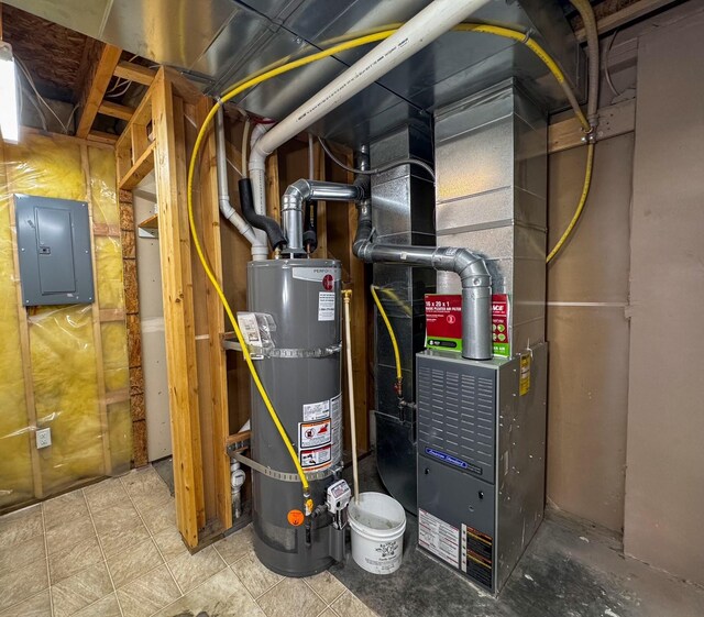 utilities featuring electric panel and strapped water heater