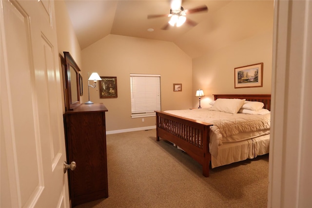 260 Eagle Bend Dr, Bigfork, MT 59911 - bedroom featuring carpet, vaulted ceiling, and ceiling fan