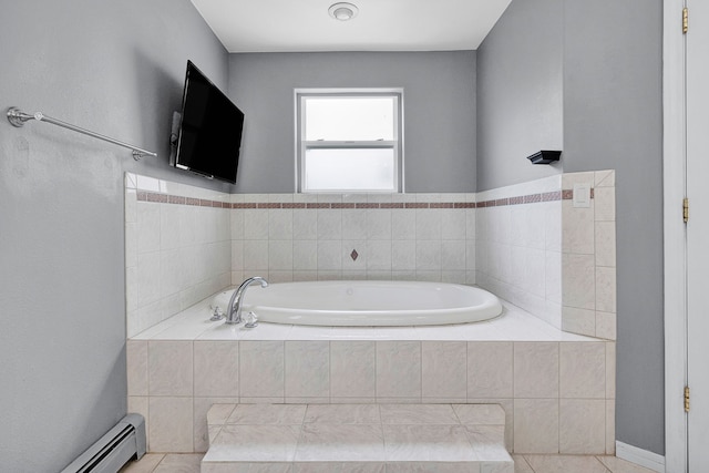 2965 Terrace Dr, Missoula, MT 59803 - full bath featuring a baseboard radiator, a garden tub, and tile patterned flooring