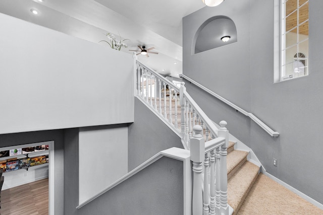 2965 Terrace Dr, Missoula, MT 59803 - staircase with a ceiling fan and baseboards
