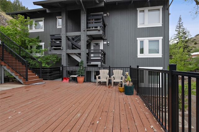 wooden deck with stairway