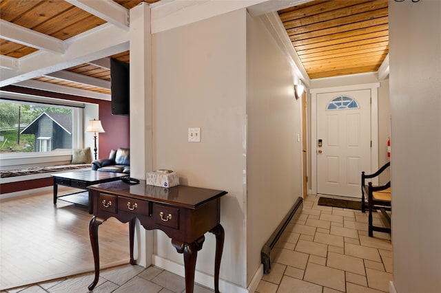 entryway with wood ceiling