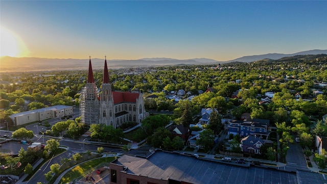 aerial view at dusk of a mountain view