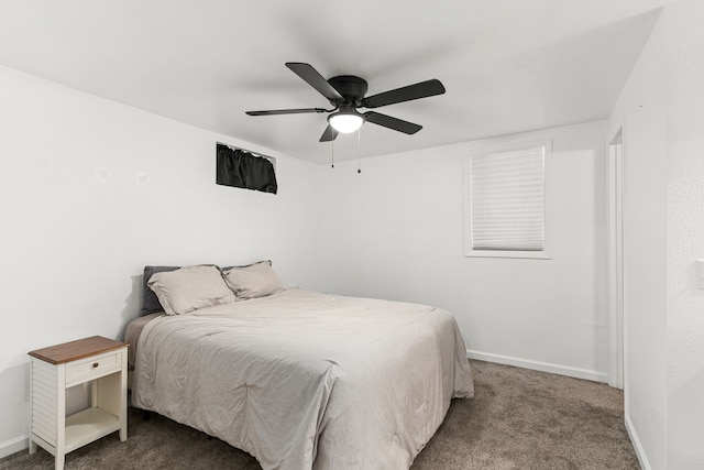 bedroom featuring baseboards, carpet, and ceiling fan