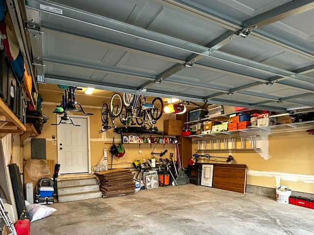 garage featuring a workshop area