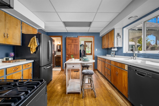 211 Idaho Ave, Whitefish, MT 59937 - kitchen with appliances with stainless steel finishes, a sink, a paneled ceiling, light countertops, and light wood-type flooring