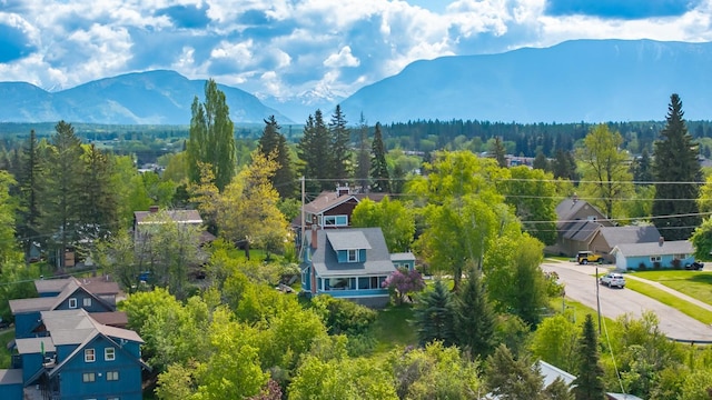 211 Idaho Ave, Whitefish, MT 59937 - view of property location with a mountain backdrop, a forest, and property boundaries highlighted