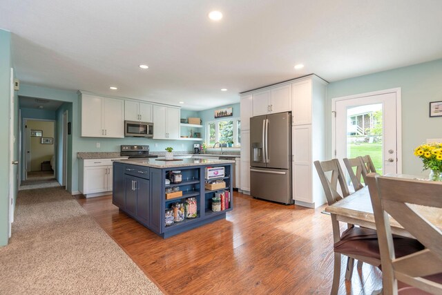 500 Geddis St, Helena, MT 59601 - kitchen featuring open shelves, stainless steel appliances, white cabinetry, and recessed lighting