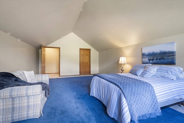 215 Browns Gulch Rd, Kalispell, MT 59901 - bedroom with carpet flooring, lofted ceiling, and a textured ceiling
