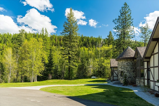 215 Browns Gulch Rd, Kalispell, MT 59901 - view of grassy yard featuring a wooded view
