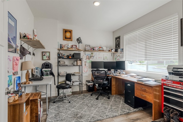 office space featuring wood finished floors and recessed lighting