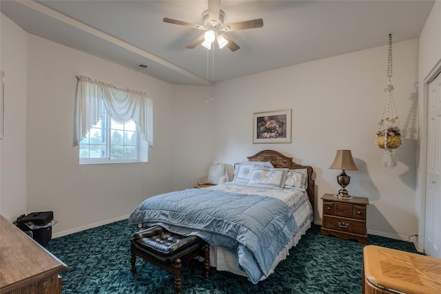 527 Grande Vista Dr, Kalispell, MT 59901 - bedroom featuring dark colored carpet, baseboards, and ceiling fan