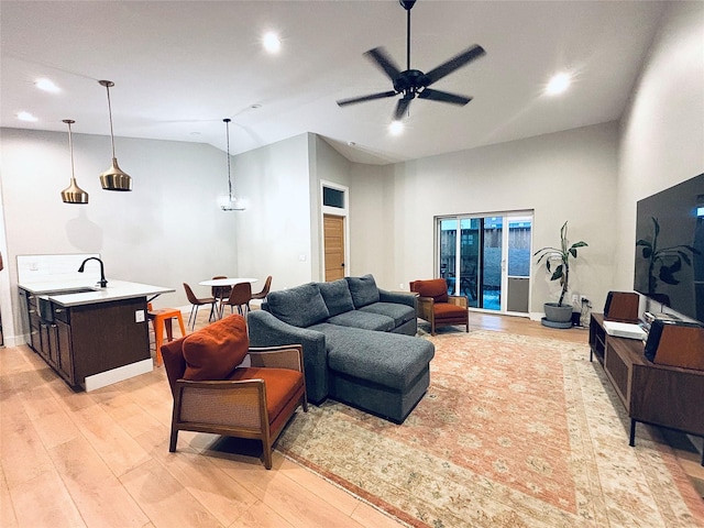 687 Road Runner St Unit B, Helena, MT 59602 - living room featuring ceiling fan, light wood-style floors, recessed lighting, lofted ceiling, and baseboards