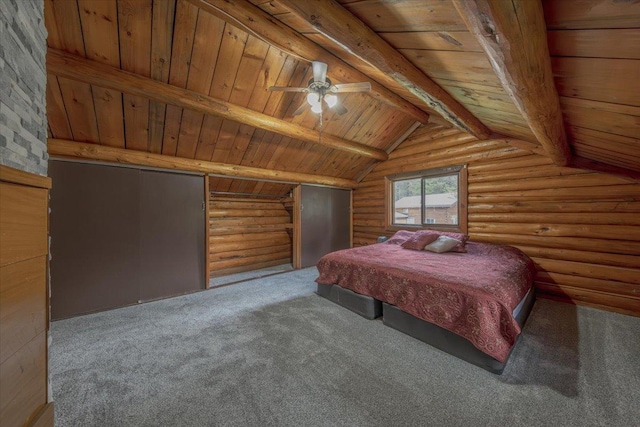 6470 US Highway 93 S, Eureka, MT 59917 - carpeted bedroom with rustic walls and wooden ceiling