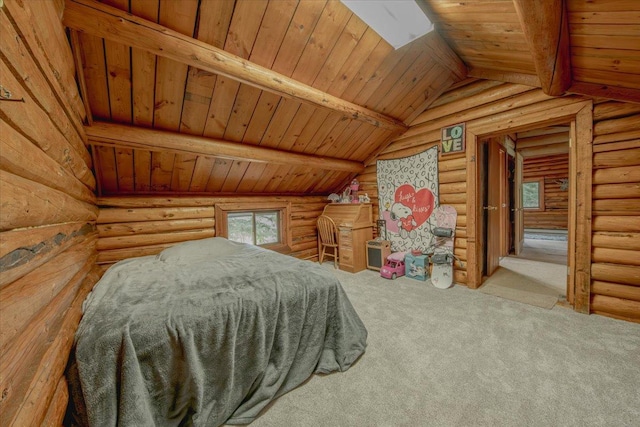 6470 US Highway 93 S, Eureka, MT 59917 - bedroom with log walls, wood ceiling, and carpet