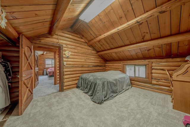 6470 US Highway 93 S, Eureka, MT 59917 - carpeted bedroom with rustic walls and wood ceiling