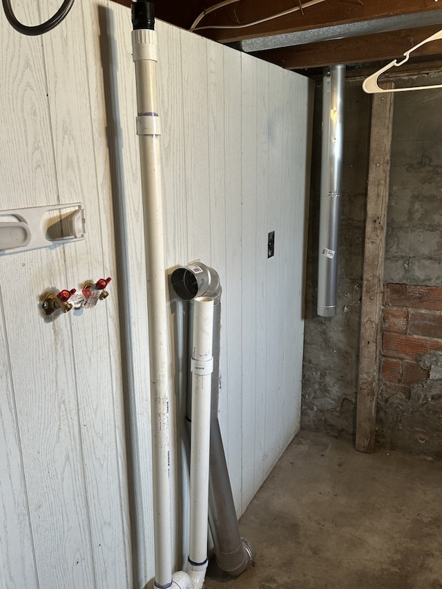 basement with wooden walls