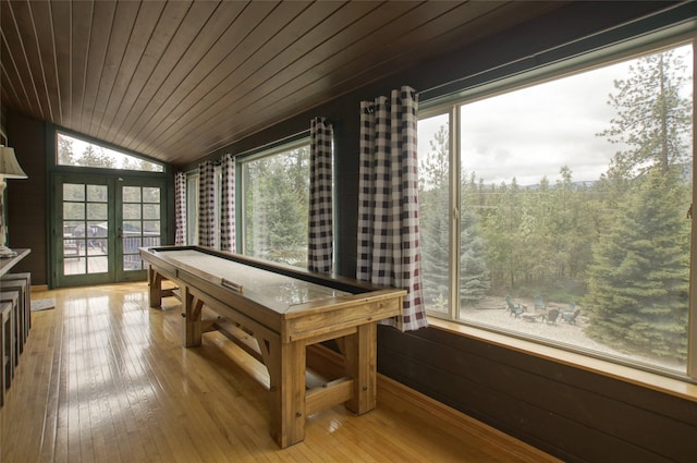 6961 Mt Highway 200, Plains, MT 59859 - playroom featuring vaulted ceiling, plenty of natural light, wood ceiling, and light wood-style flooring