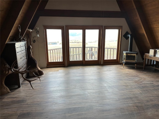 14 Sidehill Trl, Ennis, MT 59729 - bonus room with a wood stove, wood finished floors, and wood ceiling