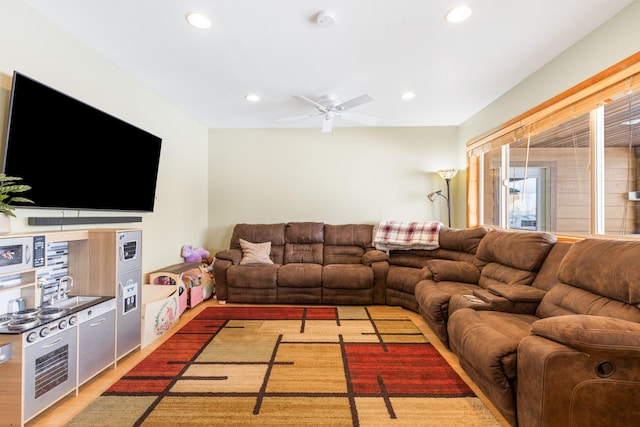 412 Mill St, Sheridan, MT 59749 - living area with recessed lighting, light wood-type flooring, and ceiling fan
