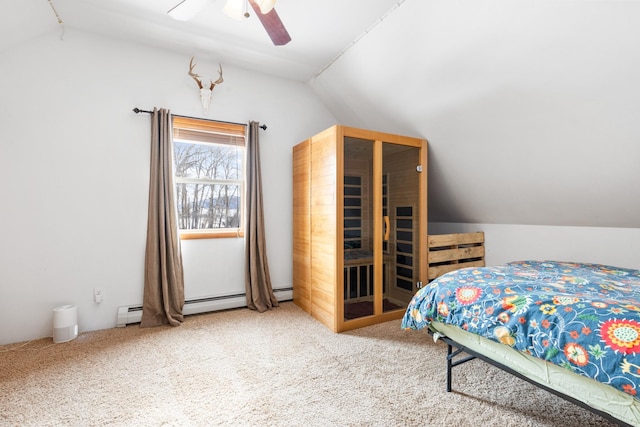 412 Mill St, Sheridan, MT 59749 - bedroom with lofted ceiling, carpet, and a ceiling fan